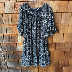 Uniqlo X Anna Sui Black Flowy Floral Print A-Line Chiffon Dress - Women's Medium